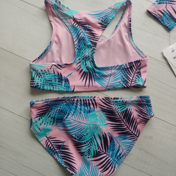 HURLEY NEW girls Pink Palms Rashguard Bikini Set - Picture 6 of 12